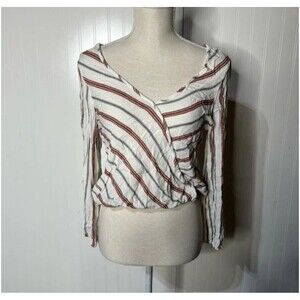 Rebellion Again Womens Faux Wrap Crop Top Size Small Stripes